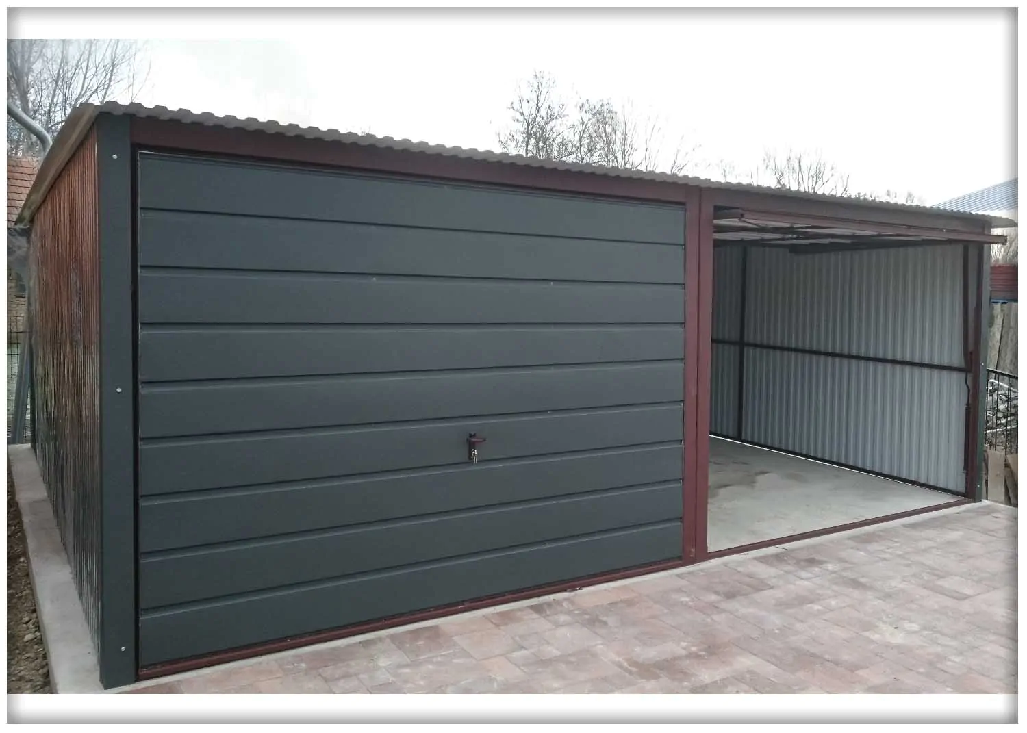 Dupla mobilgarázs 6x5 méretben, hátra lejtő tetővel, grafit színben